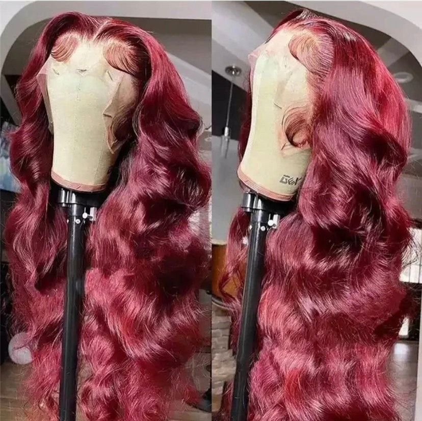 burgundy body wave wig